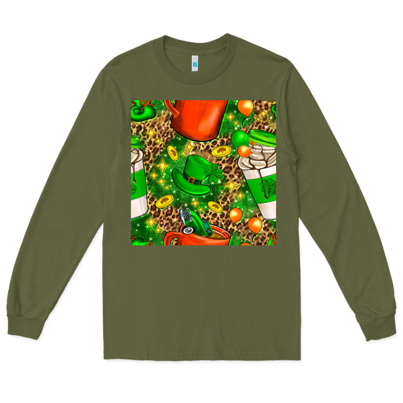 Coffee Cups St. Patrick's Day With Leopard Seamless Pattern Bbs Long Sleeve Tee by BundleAndBundleShop | Teevron