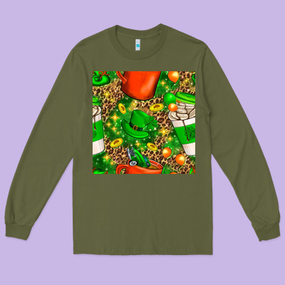 Coffee Cups St. Patrick's Day With Leopard Seamless Pattern Bbs Long Sleeve Tee Designed By Bundleandbundleshop