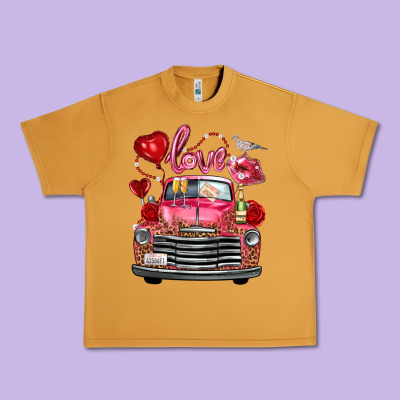 Western Valentines Day Truck Love Bird Letter Urban Heavy Tee Designed By Fadigitalartstudio