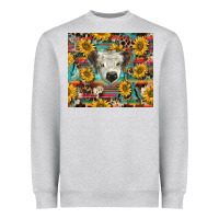 Heather Grey white Scottish calf and sunflowers Heavyweight Sweatshirt - BarkalooDesign
