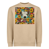 Mushroom white Scottish calf and sunflowers Heavyweight Sweatshirt - BarkalooDesign