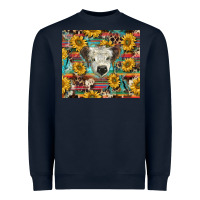 Navy white Scottish calf and sunflowers Heavyweight Sweatshirt - BarkalooDesign