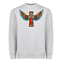 Heather Grey our lady of guadalupe cross with wings Heavyweight Sweatshirt - BarkalooDesign
