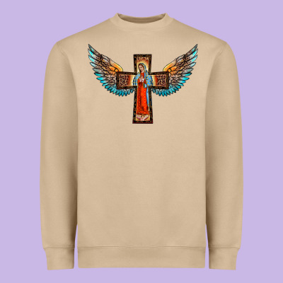 Our Lady Of Guadalupe Cross With Wings Heavyweight Sweatshirt Designed By Barkaloodesign
