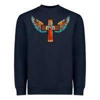 Navy our lady of guadalupe cross with wings Heavyweight Sweatshirt - BarkalooDesign