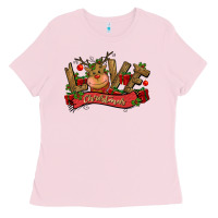 Bubblegum Pink love christmas reindeer Ladies Tee - CowGirlArtShop