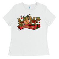 White love christmas reindeer Ladies Tee - CowGirlArtShop