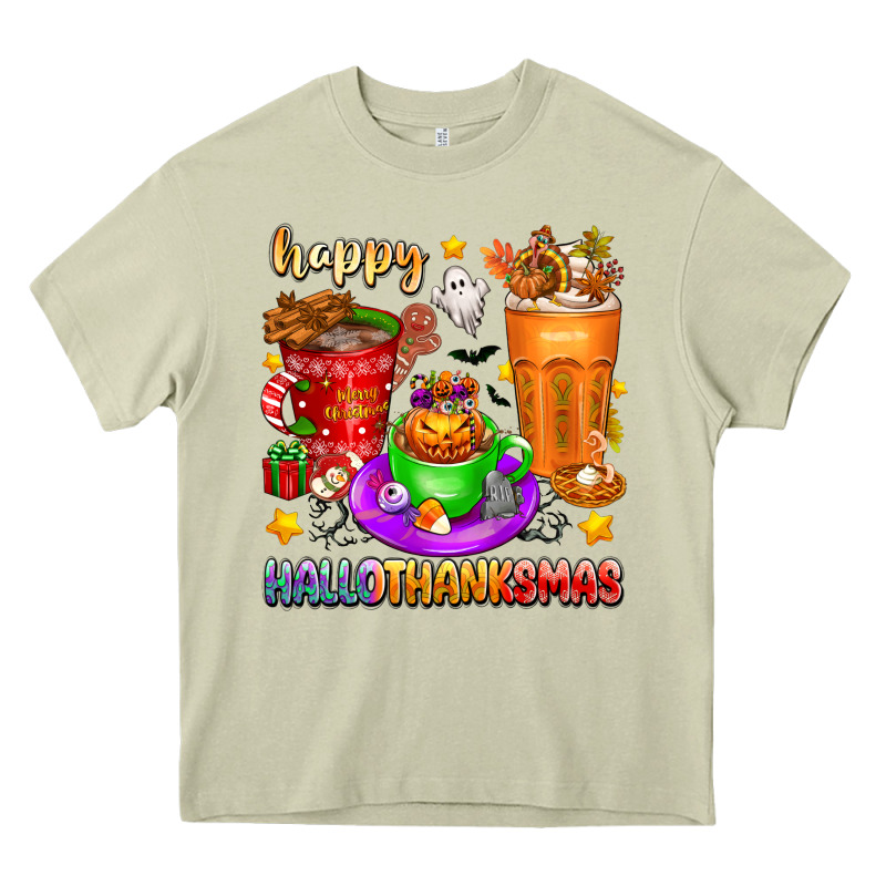 Happy Hallothanksmas Coffee Cups Heavy Core Tee by texasbilliewilder | Teevron