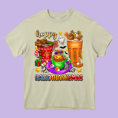 Happy Hallothanksmas Coffee Cups Heavy Core Tee Designed By Texasbilliewilder
