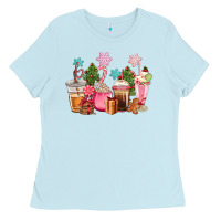Baby Blue pink christmas coffe cups Ladies Tee - CowGirlArtShop
