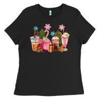 Pink Christmas Coffe Cups Ladies Tee | Teevron