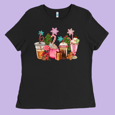 Pink Christmas Coffe Cups Ladies Tee Designed By Cowgirlartshop