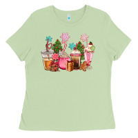 Matcha pink christmas coffe cups Ladies Tee - CowGirlArtShop