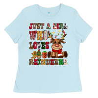 Baby Blue just a girl who loves reindeers Ladies Tee - CowGirlArtShop