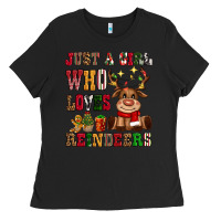 Black just a girl who loves reindeers Ladies Tee - CowGirlArtShop