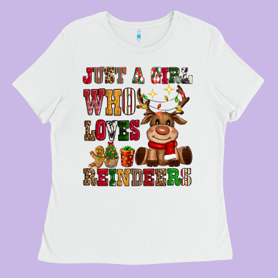 Just A Girl Who Loves Reindeers Ladies Tee Designed By Cowgirlartshop