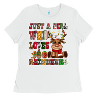 White just a girl who loves reindeers Ladies Tee - CowGirlArtShop