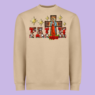 Faith Our Lady Of Guadalupe Cross Heavyweight Sweatshirt Designed By Barkaloodesign