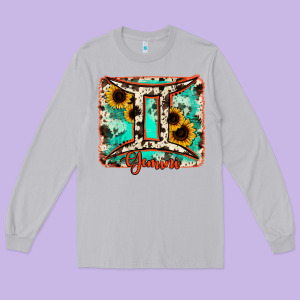 Gemini Turquoise Cowhide Long Sleeve Tee Designed By Ranaportraitstore