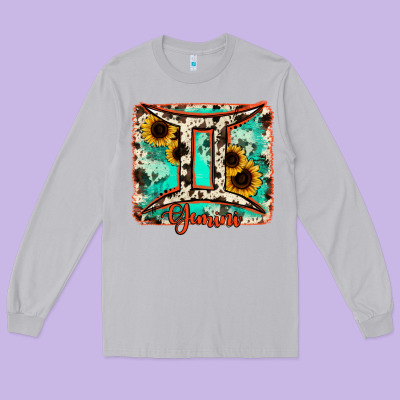 Gemini Turquoise Cowhide Long Sleeve Tee Designed By Ranaportraitstore