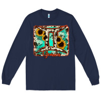 Navy gemini turquoise cowhide Long Sleeve Tee - RanaPortraitStore