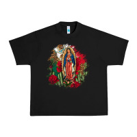 Black Our Lady Of Guadalupe Mexican Flag Cactus Roses Urban Heavy Tee - FaDigitalArtStudio