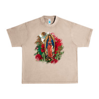 French Oak Our Lady Of Guadalupe Mexican Flag Cactus Roses Urban Heavy Tee - FaDigitalArtStudio