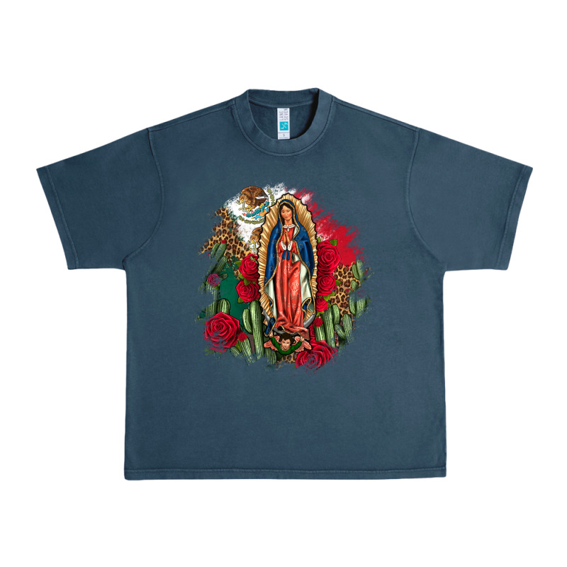 Our Lady Of Guadalupe Mexican Flag Cactus Roses Urban Heavy Tee by FaDigitalArtStudio | Teevron