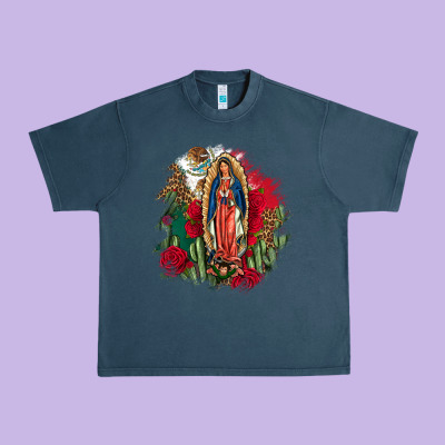 Our Lady Of Guadalupe Mexican Flag Cactus Roses Urban Heavy Tee Designed By Fadigitalartstudio