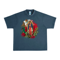 Midnight Navy Our Lady Of Guadalupe Mexican Flag Cactus Roses Urban Heavy Tee - FaDigitalArtStudio