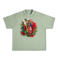 Oil Green Our Lady Of Guadalupe Mexican Flag Cactus Roses Urban Heavy Tee - FaDigitalArtStudio