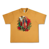 Peanut Butter Our Lady Of Guadalupe Mexican Flag Cactus Roses Urban Heavy Tee - FaDigitalArtStudio