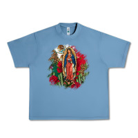 Pebble Blue Our Lady Of Guadalupe Mexican Flag Cactus Roses Urban Heavy Tee - FaDigitalArtStudio