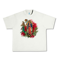 Pistachio Our Lady Of Guadalupe Mexican Flag Cactus Roses Urban Heavy Tee - FaDigitalArtStudio