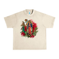 Sandshell Our Lady Of Guadalupe Mexican Flag Cactus Roses Urban Heavy Tee - FaDigitalArtStudio