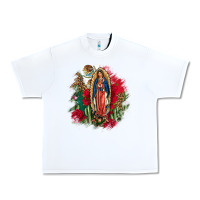 White Our Lady Of Guadalupe Mexican Flag Cactus Roses Urban Heavy Tee - FaDigitalArtStudio
