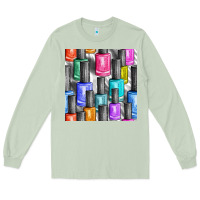 Matcha colorful nail polish seamless pattern bbs Long Sleeve Tee - BundleAndBundleShop