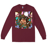 Burgundy hairdresser messy bun hand mirror and scissors with leopard and tiger  Long Sleeve Tee - BundleAndBundleShop