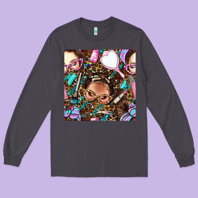 Hairdresser Messy Bun Hand Mirror And Scissors With Leopard And Tiger  Long Sleeve Tee Designed By Bundleandbundleshop