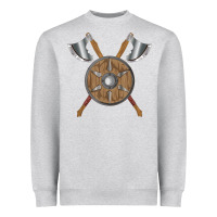 Heather Grey renaissance fair faire festival medieval theme axe shield Heavyweight Sweatshirt - DesignPulse