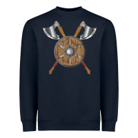 Navy renaissance fair faire festival medieval theme axe shield Heavyweight Sweatshirt - DesignPulse