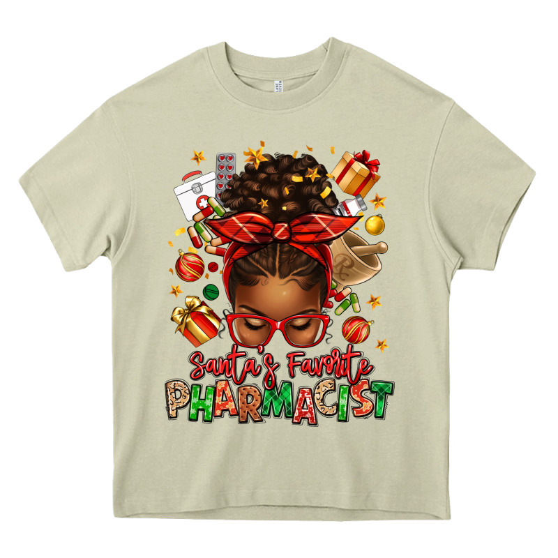 Santas Favorite Pharmacist Afro Messy Bun Heavy Core Tee by texasbilliewilder | Teevron