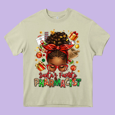 Santas Favorite Pharmacist Afro Messy Bun Heavy Core Tee Designed By Texasbilliewilder