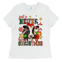 White just a heifer who loves christmas cow Ladies Tee - CowGirlArtShop