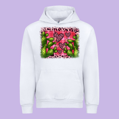 Valentine's Day Cactus Background Urban Hoodie Designed By Jahusdesignshop