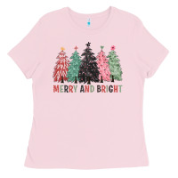 Bubblegum Pink merry and bright Ladies Tee - CowGirlArtShop