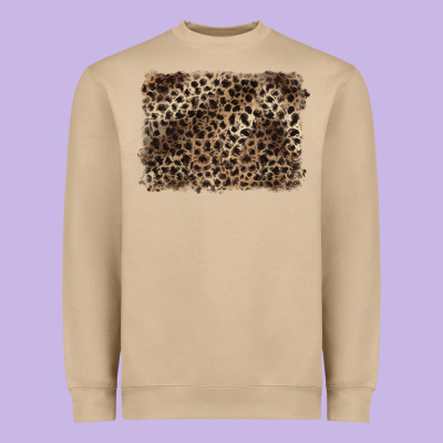 Handdrawn Leopard Pattern Brown Heavyweight Sweatshirt Designed By Barkaloodesign