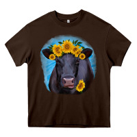 Chocolate Brown black angus with sunflower Heavy Core Tee - RanaPortraitStore