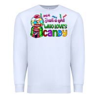 White just a girl who loves candy Premium Sweatshirt - AdoDesignShop