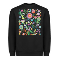 Black cute birds t  shirt birds and blooms   cute floral pattern by cecca de Heavyweight Sweatshirt - DesignPulse